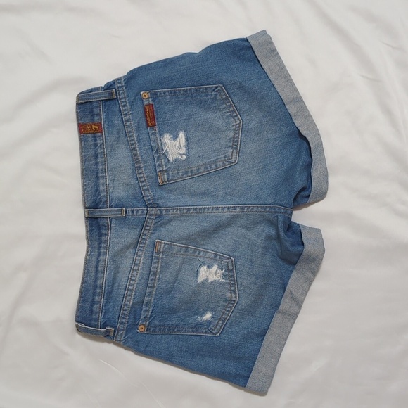 7 for All Mankind Distressed Denim Shorts, Color Blue Size 25 - Picture 2 of 15